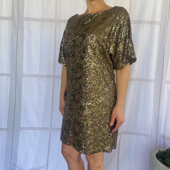 **LAST CHANCE** SCARLETT Taupe holiday party sequined dress size 8 - Picture 2 of 9